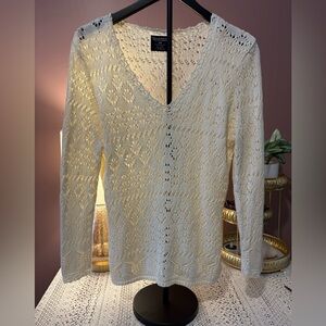 Crochet v-neck Ralph Lauren sweater in soft cream